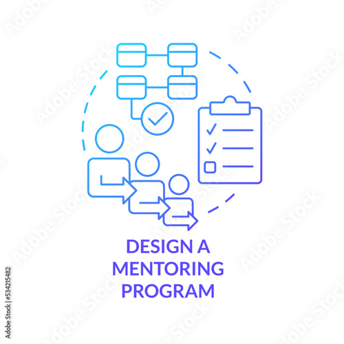 Design mentoring program blue gradient concept icon. Successful coaching abstract idea thin line illustration. Establish activities, guidelines. Isolated outline drawing. Myriad Pro-Bold font used