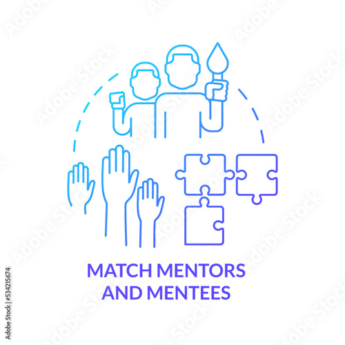 Match mentors and mentees blue gradient concept icon. Path to effective mentoring abstract idea thin line illustration. Identify comparable members. Isolated outline drawing. Myriad Pro-Bold font used