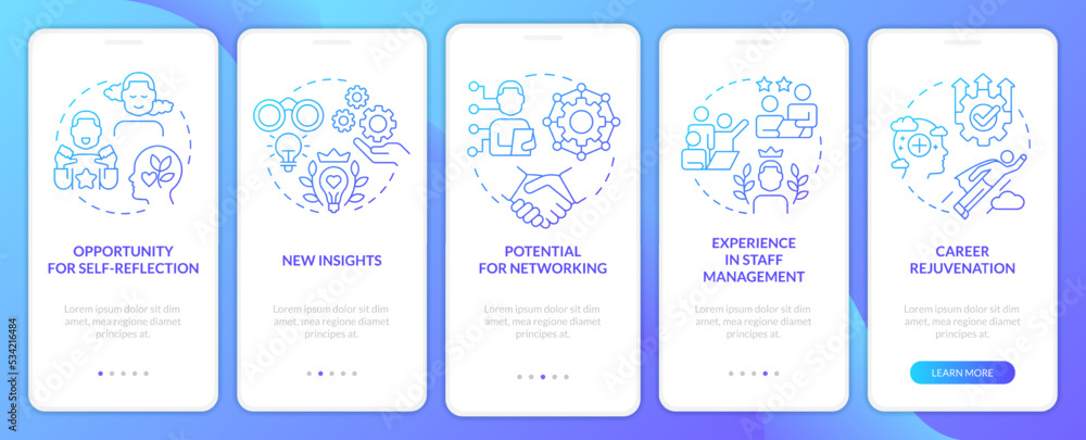 Benefits of coaching blue gradient onboarding mobile app screen ...