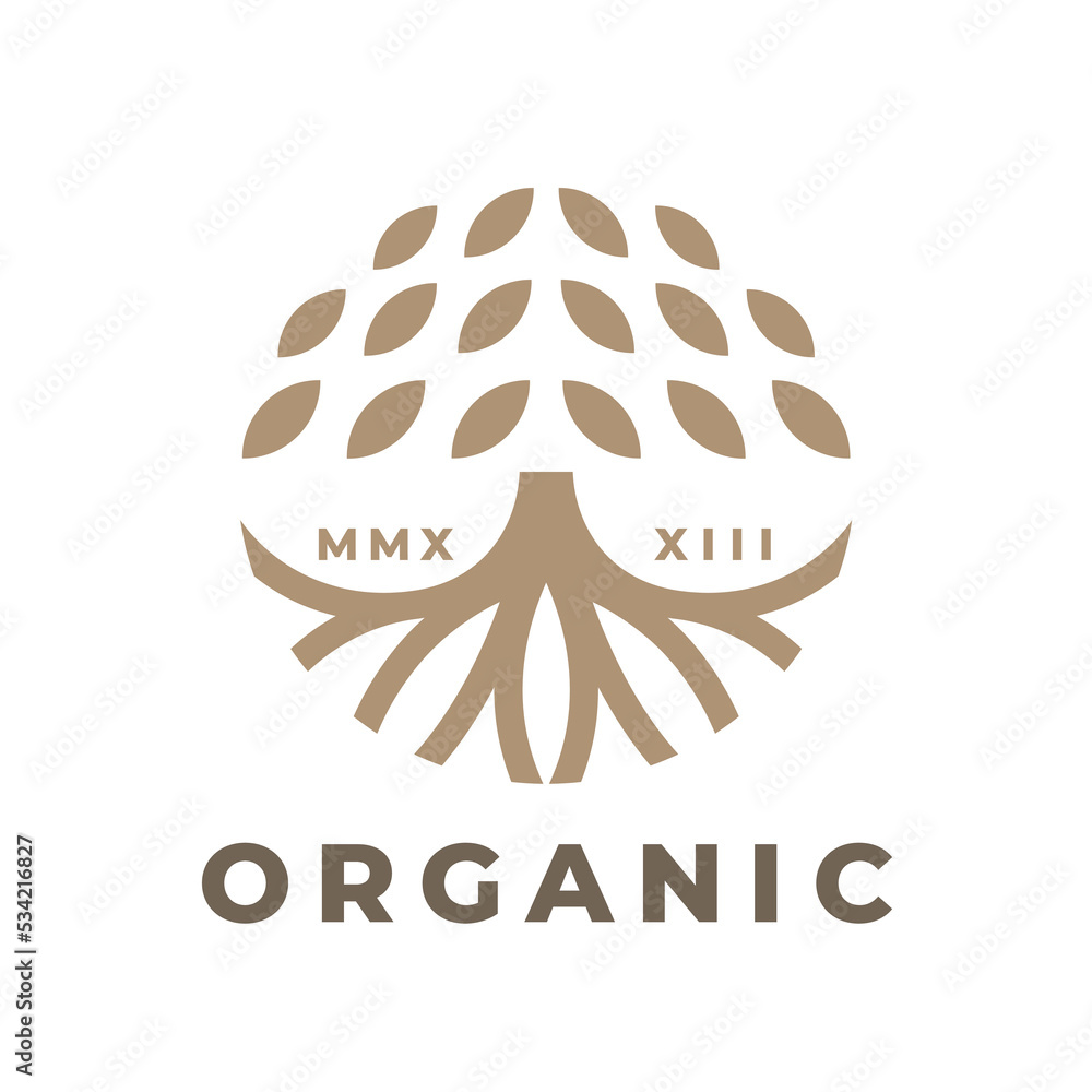 Organic tree logo mark design. Tree of life symbol. Leaf and root ...