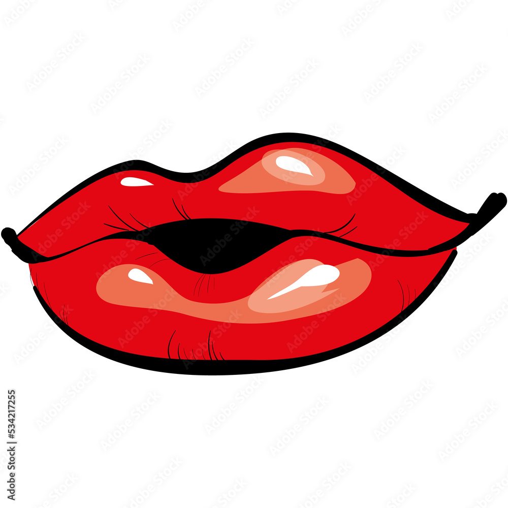 Vector red lips kiss, plump mouth whistle cartoon Vector red lips kiss, plump mouth whistle cartoon