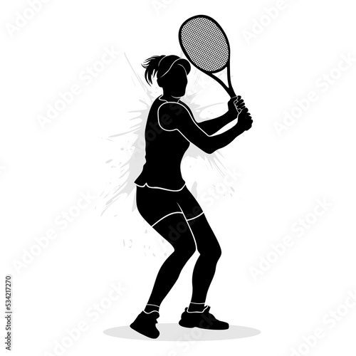 Professional female tennis player silhouette vector