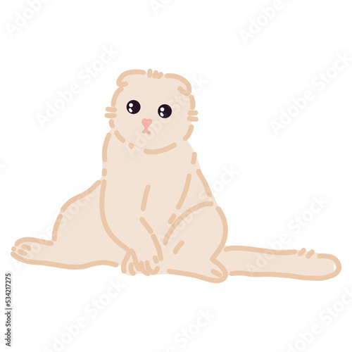Cat sitting on butt. Hand drawn flat vector illustration isolated on white background