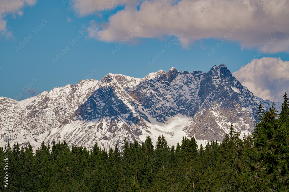 beautiful view to the alps with fresh snow at a sunny autumn day