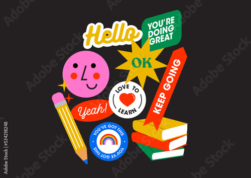 Fun happy school badges for homework and assignments