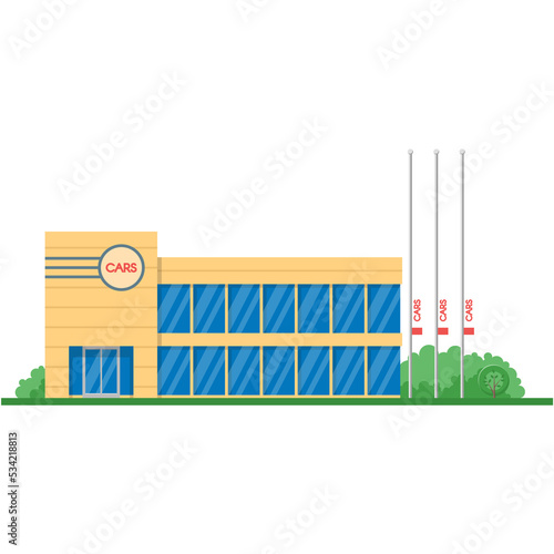 Vector car showroom, auto dealership building flat icon