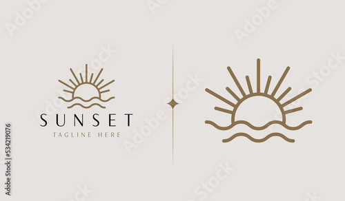 Sunset wave Monoline Logo Template. Universal creative premium symbol. Vector illustration