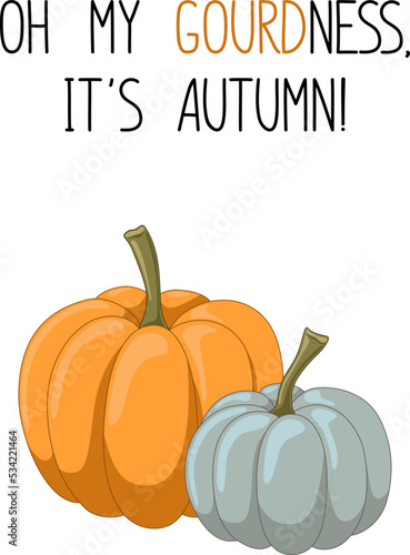 Autumn mood greeting card with two cute pumpkins