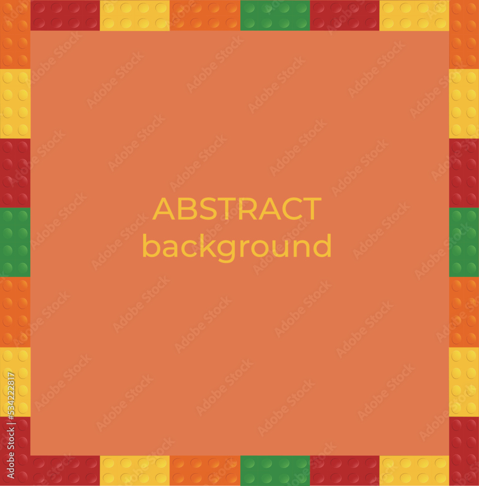 Template of plastic parts for text. The fashionable background is made of colored plastic bricks. Vector illustration