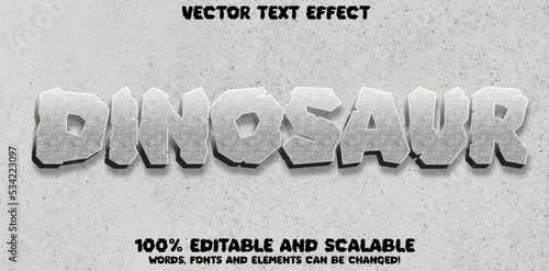 Dinosaur text, silver rock texture editable text effect style on ancient white pattern background