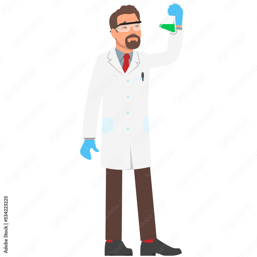 Vector man chemist with flask science laboratory worker icon Vector man chemist with flask science laboratory worker icon