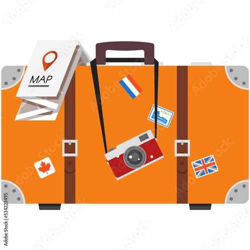 Touristic handbag vector, briefcase for travel illustration