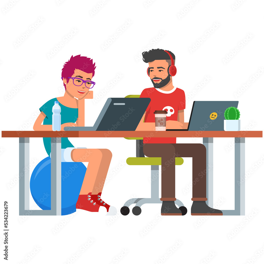 Creative team coworking in office vector illustration