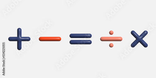 A set of arithmetic signs. Vector 3d illustration. Isolated objects.