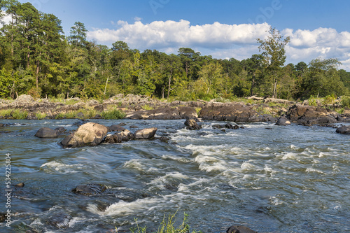 A river landscape of the Haw River, NC in a cinematic color tone.