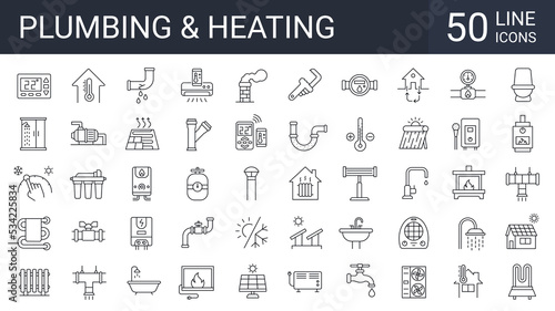 Foto Set of 50 heating, plumbing, ventilation, conditioning line icons