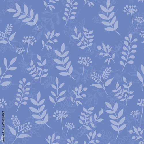 Blue seamless wallpaper pattern vector background with leaves