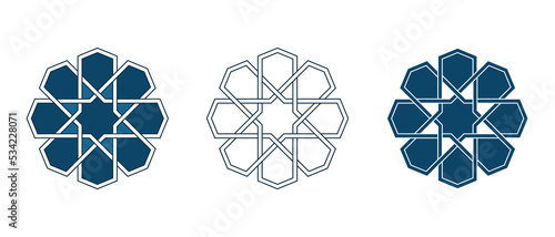 Set of Islamic traditional rosettes for greetings cards decoration and design isolated on white backgrounds. Vector illustration.