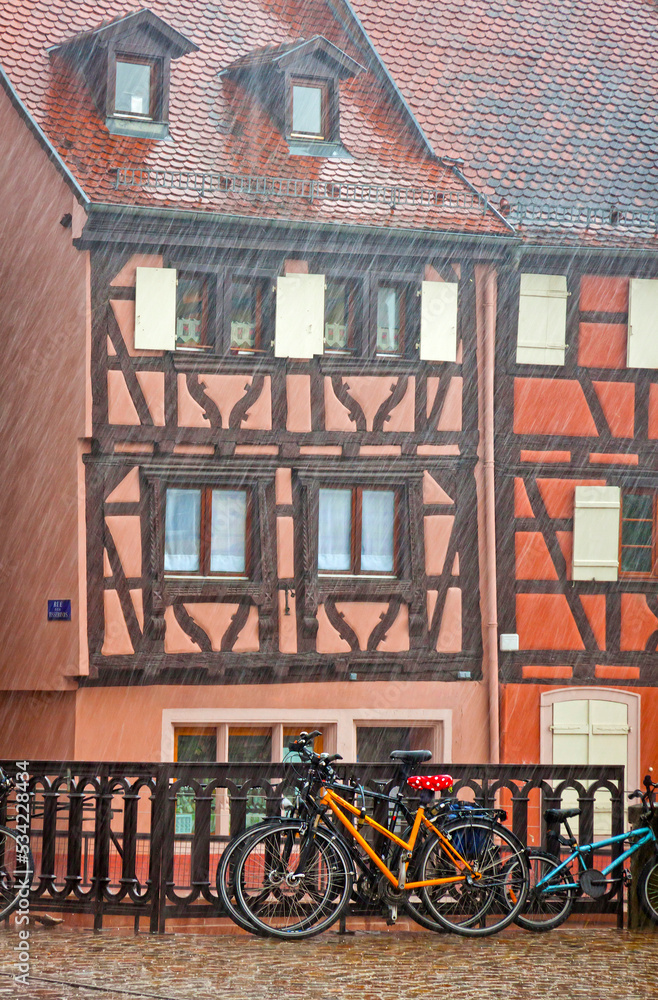Picturesque city view during the summer rain. Colmar city, Alsace region, France