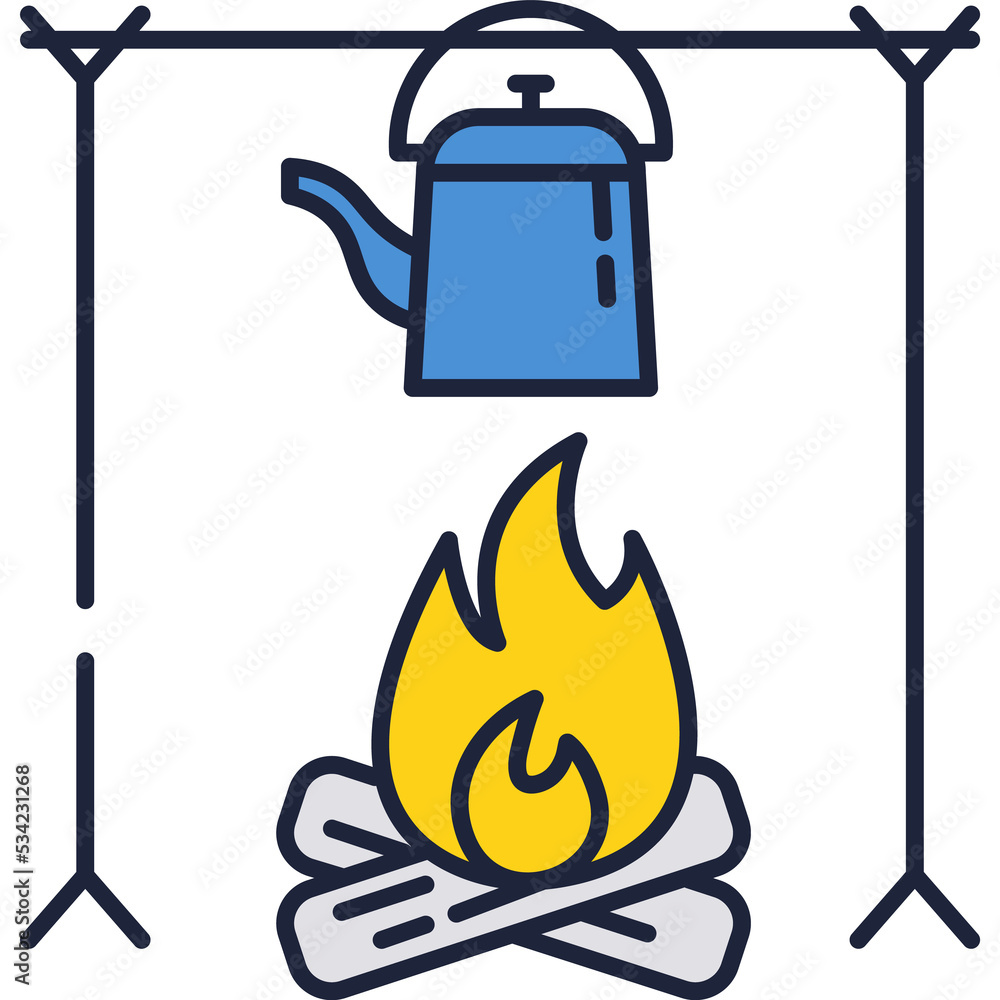 Campfire with kettle pot icon vector isolated Campfire with kettle pot icon vector isolated