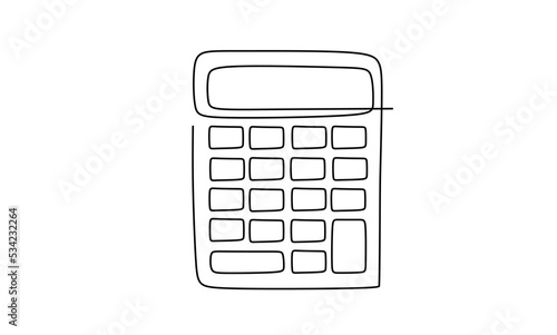One line drawing calculator tool to help counting number. Technology education concept. Outline minimalist style. Calculate tool. Single line vector illustration. 