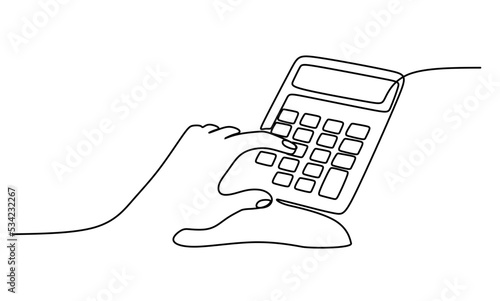 One line drawing calculator tool to help counting number. Technology education concept. Outline minimalist style. Calculate tool. Single line vector illustration. 