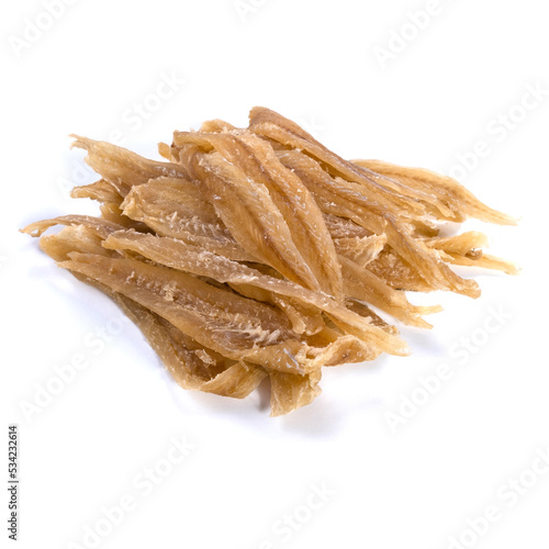 dried fish stick with pepper, snacks for beer isolated on white background