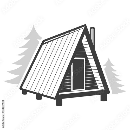 A-frame tiny house, weekend cabin with chimney, vector photo