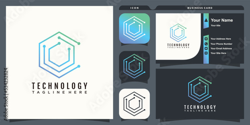 Hexagon logo with technology design concept