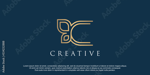 Letter c logo with leaf concept premium vector