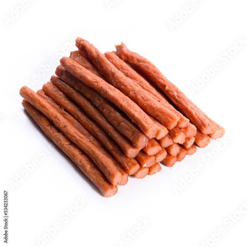 dried meat sticks isolated on white background.