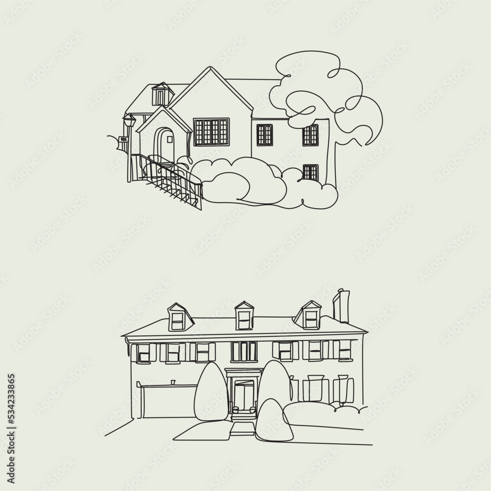 House vector. Abstract modern house in continuous line art drawing style. Family home minimalist black linear design isolated on white background. Vector illustration