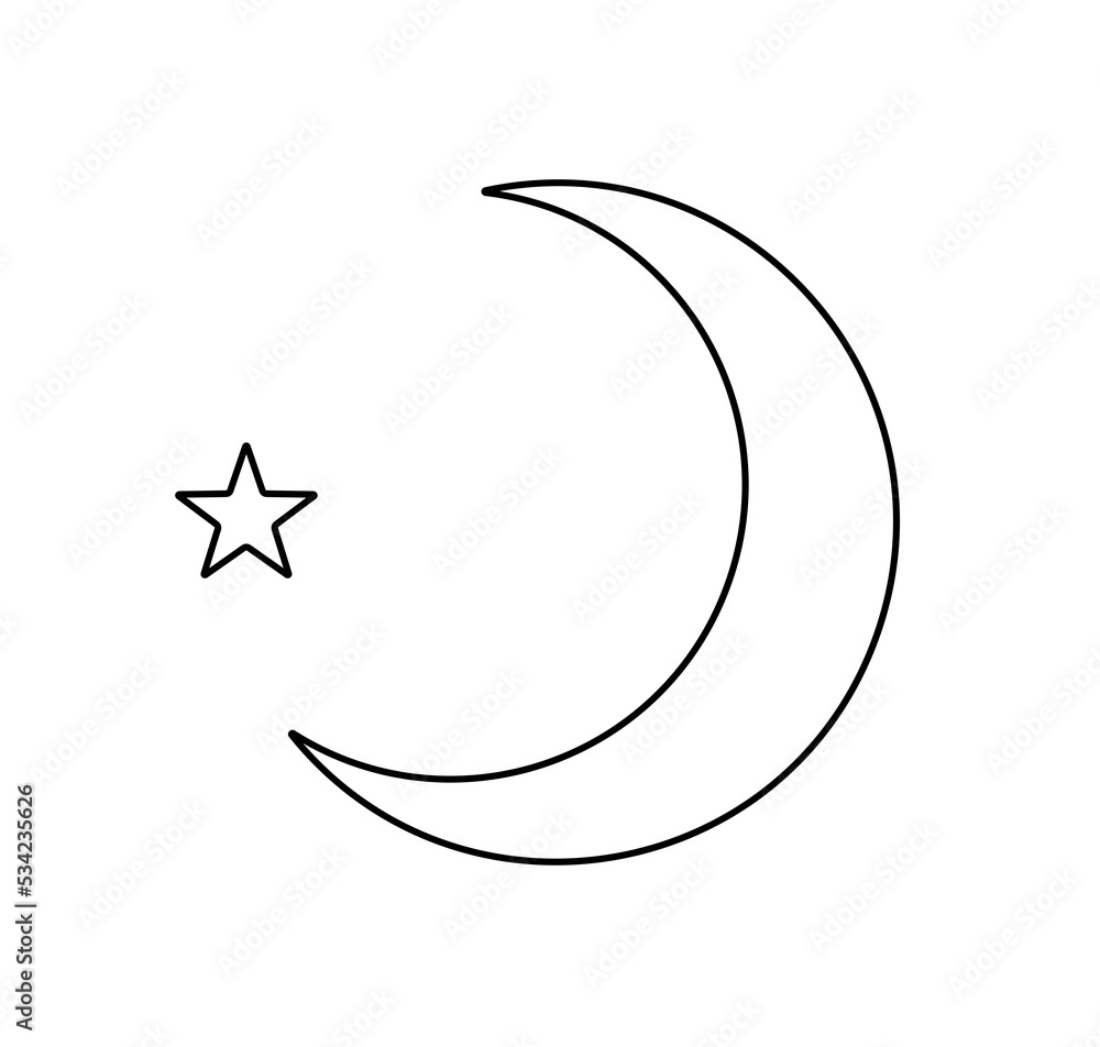 Half Star Colorless Vector isolated crescent moon and one five pointed star colorless black ...