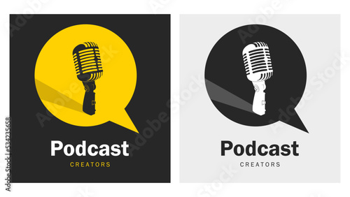 microphone podcast creators logo vector illustration design