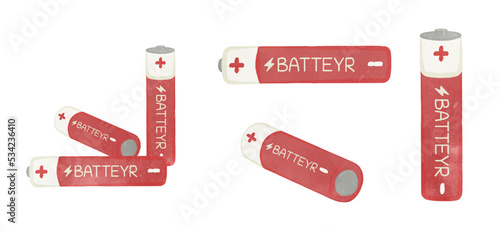 Cute dry battery AA illustration set Red Ver