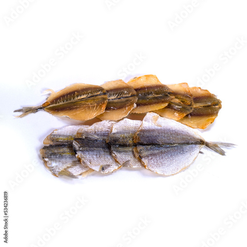 Dried fish on a white background photo