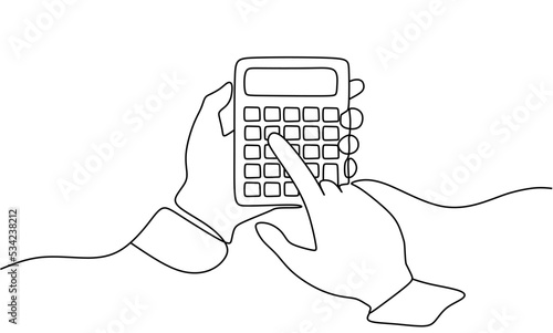 One line drawing calculator tool to help counting number. Technology education concept. Outline minimalist style. Calculate tool. Single line vector illustration. 