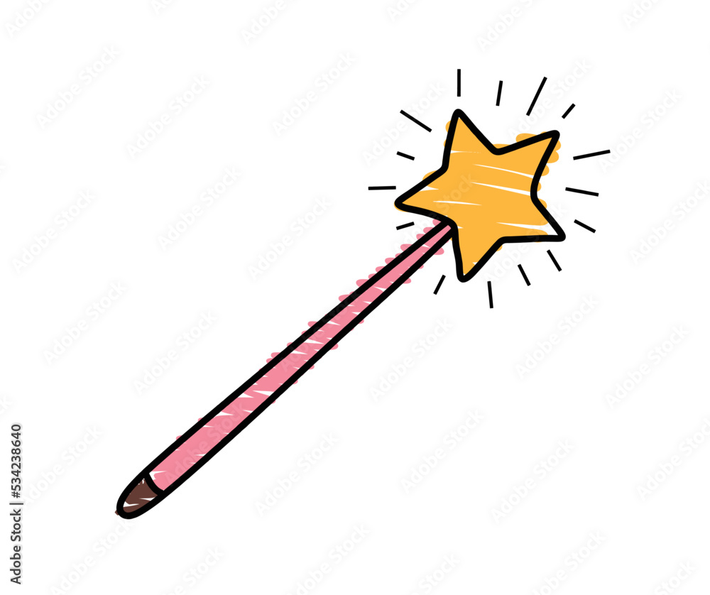 Hand Drawn color Doodle magic wand. 