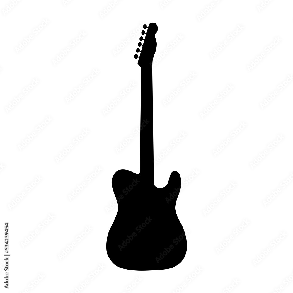 Electric guitar black shadow isolated on white background. Electric guitar  outline Vector Stock Vector | Adobe Stock