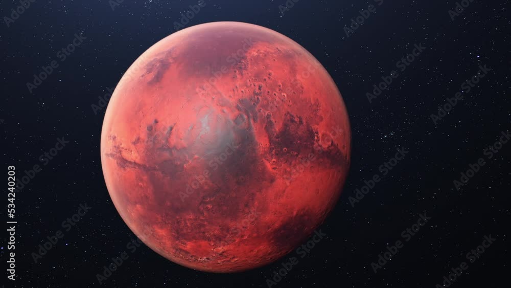 Realistic CGI footage of the planet mars seen from space in 4K