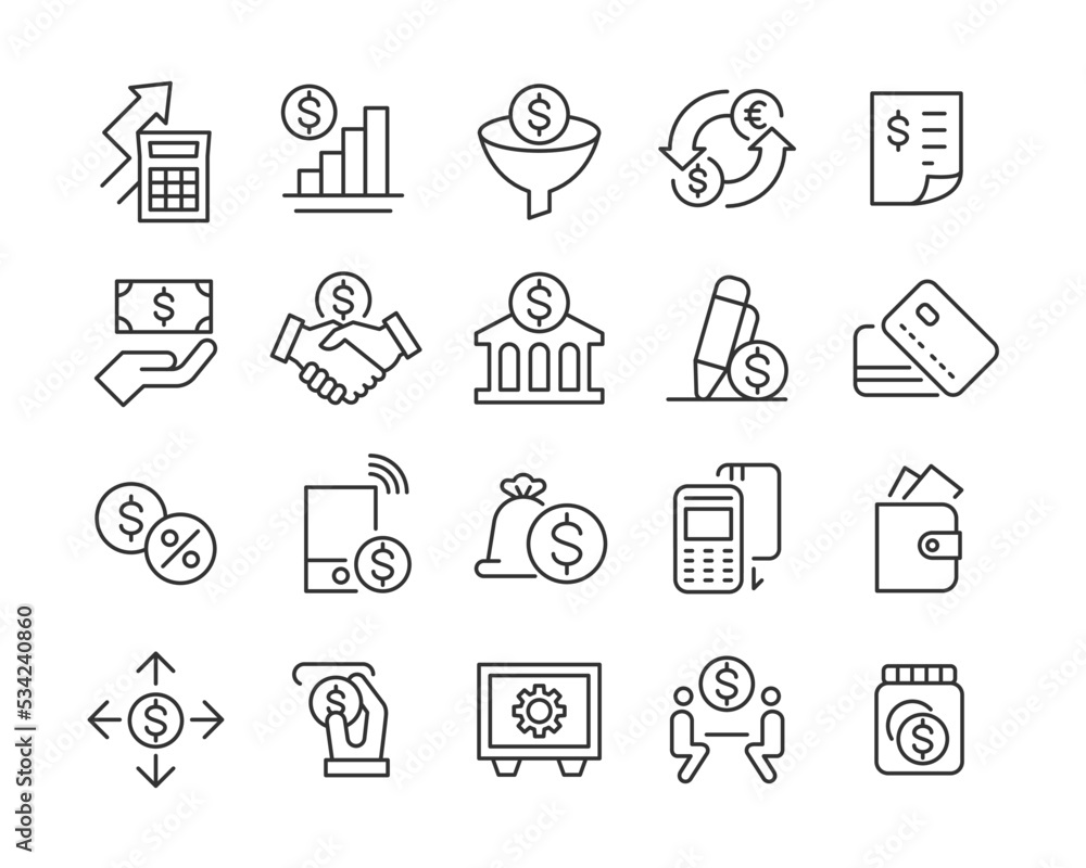 Banking and Money - Line Icons - Editable Stroke