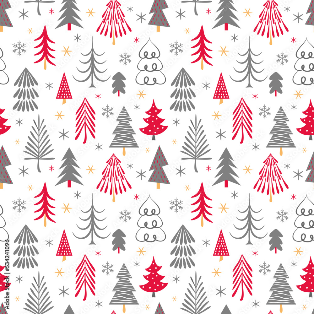 christmas seamless pattern with winter forest. Texture for fabric, wrapping, wallpaper. Decorative print