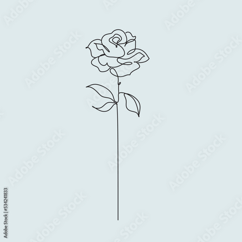 Rose One Line Drawing. Continuous Line of Simple Flower Illustration. Abstract Contemporary Botanical Design Template for Minimalist Covers, t-Shirt Print, Postcard . Rose vector line art illustration