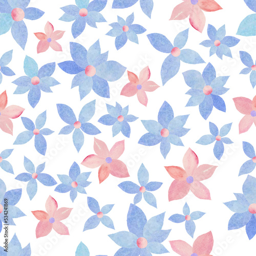 Watercolor seamless pattern with abstract  flowers. Hand drawn nature illustration  on white background. For  textile  packaging design or print.
