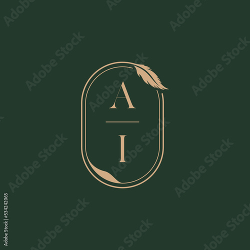 AI feather initial wedding concept of monogram logo