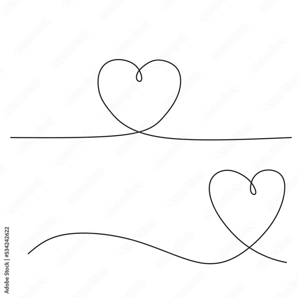 heart vector line illustration. Line drawing linear continuous symbol of love. Valentines single line romantic wedding logo