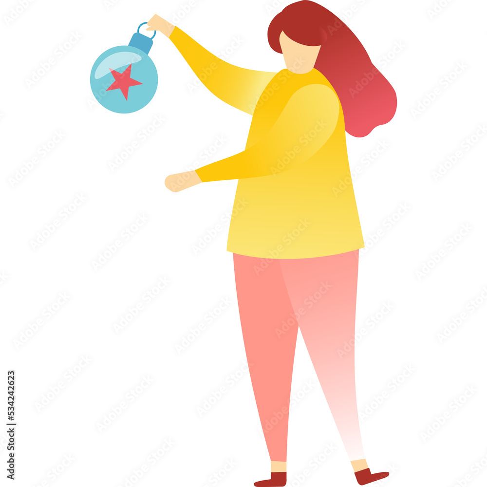 Woman holding christmas ornament ball vector icon Woman holding christmas ornament ball vector icon