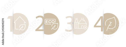 Ecology set icon. Smart house, leaf, plant, save the planet, sptout, green peace, factory, nonwaste production, processing, secondary production. concept. Infographic timeline. Vector line icon