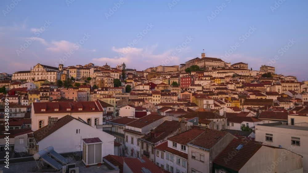 Coimbra, Portugal, day to night timelapse of city with historical Coimbra, Portugal, day to night timelapse of city with historical