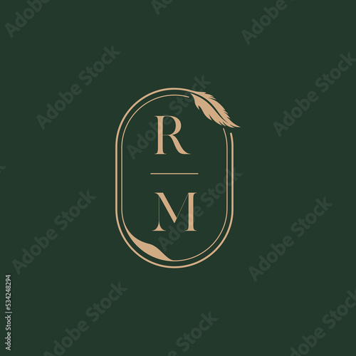 RM feather initial wedding concept of monogram logo photo